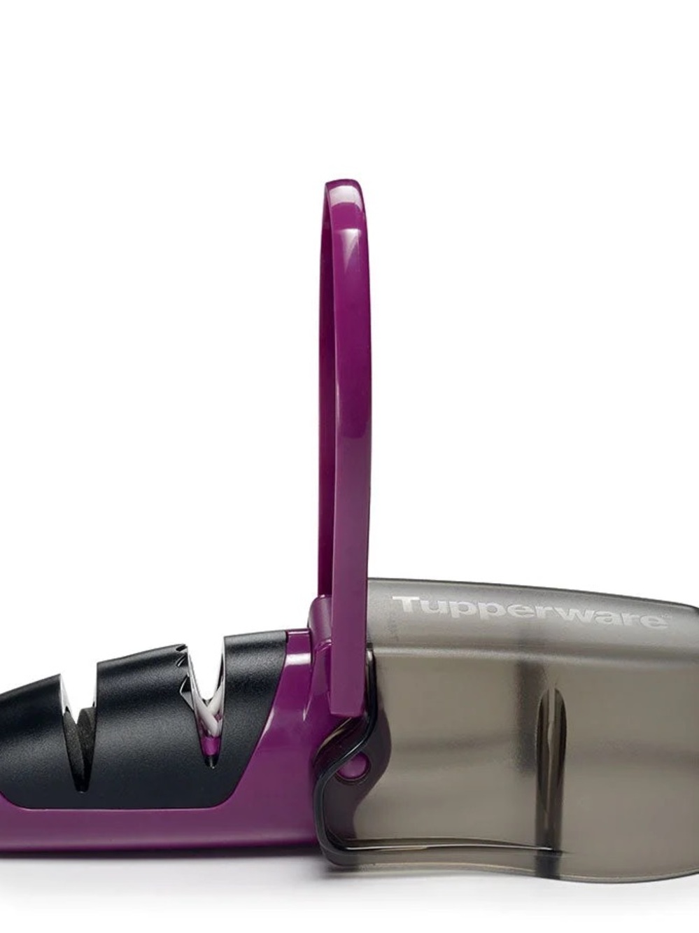 Tupperware Purple and Black Knife Sharpener with Smoke Cover